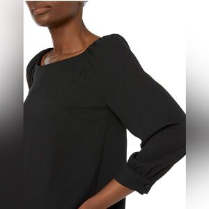 Lark & Ro Women's Ruched Shoulder 3/4 Sleeve Black Blouse, Size 12